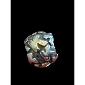 Pandora Retired Sterling Silver Two Tone Letter K Round Bead Charm 925 ALE